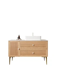 Sillysis Modern Bathroom Vanity with Rectangular Ceramic Sink, Oak Striped Texture, 2 Drawers and 1 Door