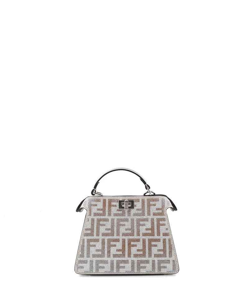 Pre-Owned Fendi Petite Peekaboo ISeeU Bag Zucca Crystal Embellished Suede