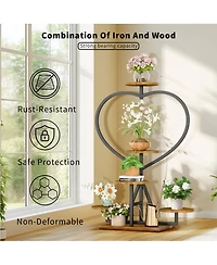Unho Heart Shaped 8-Pot Plant Stand, Sturdy Metal Wood Indoor Display Rack