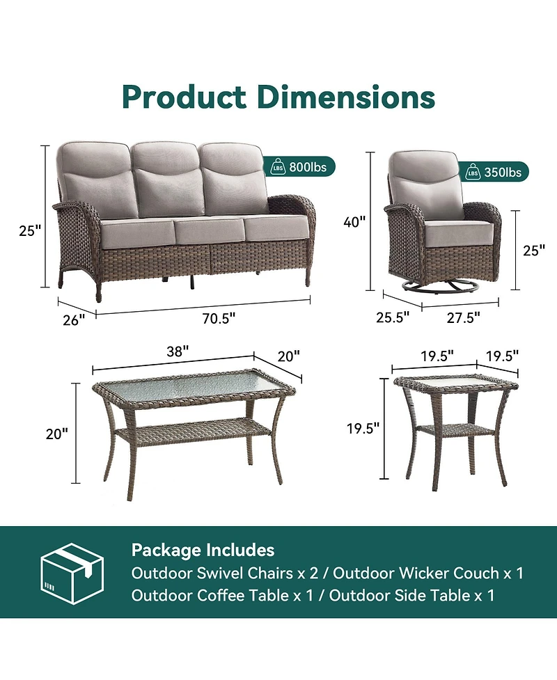 Pocassy Piece Patio Furniture Pe Wicker Outdoor Conversation Set with Cushion,All-Weather Rattan Swivel Rocker Chairs Couch Tables