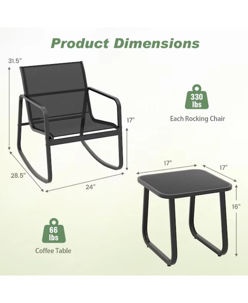 Yiortwo Piece Outdoor Patio Furniture Set Steel Textilene Chair with Table