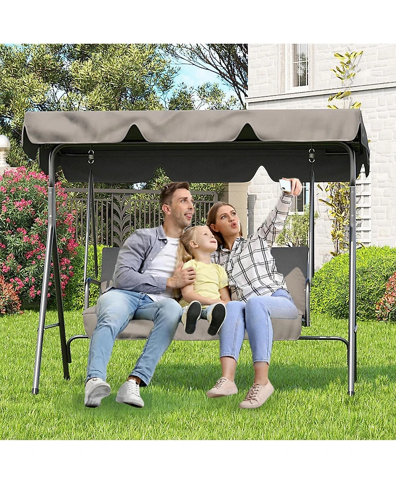 homfan 3-Seat Patio Swing, Outdoor Porch Chair with Adjustable Canopy and Armrests, Breathable Textilene Seat Backrest, Swing Bench for Garden
