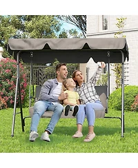 homfan 3-Seat Patio Swing, Outdoor Porch Chair with Adjustable Canopy and Armrests, Breathable Textilene Seat Backrest, Swing Bench for Garden