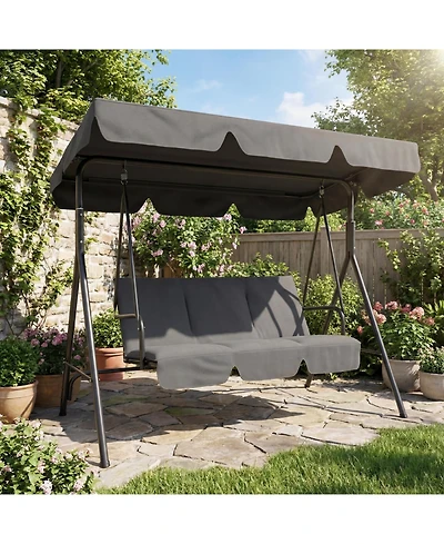 homfan 3-Seat Patio Swing, Outdoor Porch Chair with Adjustable Canopy and Armrests, Breathable Textilene Seat Backrest, Swing Bench for Garden