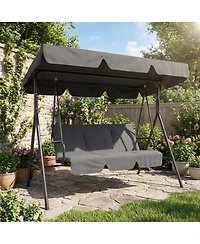 homfan 3-Seat Patio Swing, Outdoor Porch Chair with Adjustable Canopy and Armrests, Breathable Textilene Seat Backrest, Swing Bench for Garden