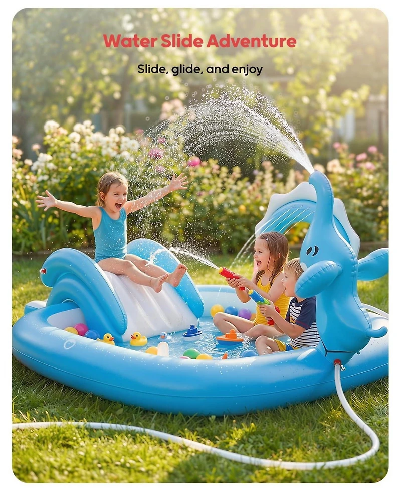 Gnuadz Elephant Inflatable Pool Slide Sprinkler Play Center Kiddie Garden Backyard