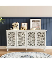 Streamdale Furniture 60inch Antique Buffet Cabinet - Floral Carvings, Adjustable Shelves