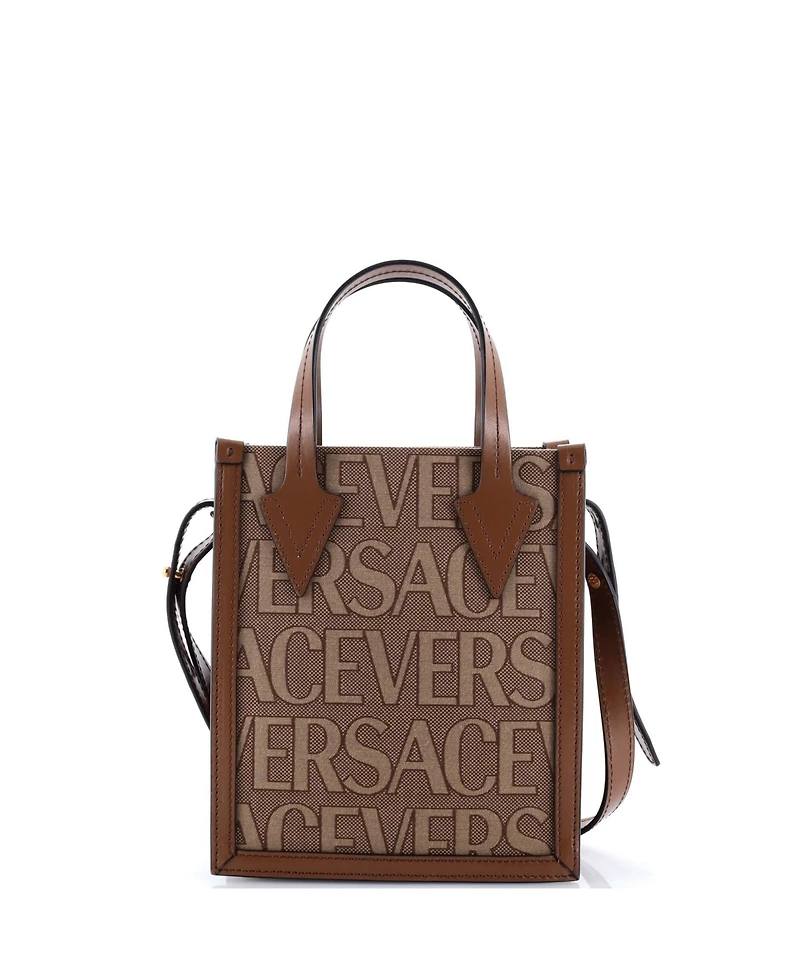 Pre-Owned Versace Mini Allover Logo Convertible Tote Printed Canvas
