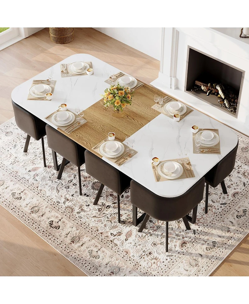 Streamdale Furniture 8-Seat Faux Marble Dining Set with 8 Chairs