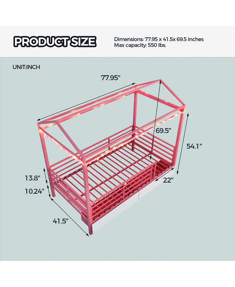Streamdale Furniture Kids House Floor Bed Frame with Roof
