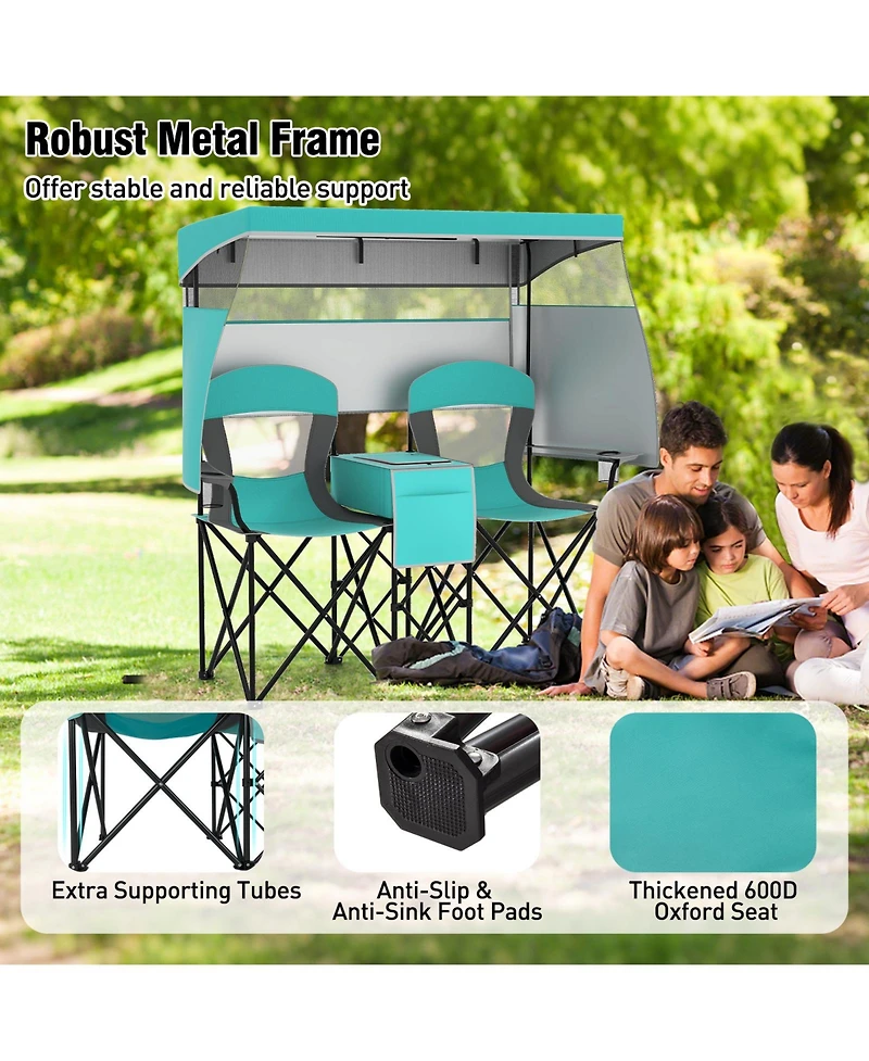 Sugift Double Beach Chair with Adjustable Canopy and 3-Side Shading Curtains