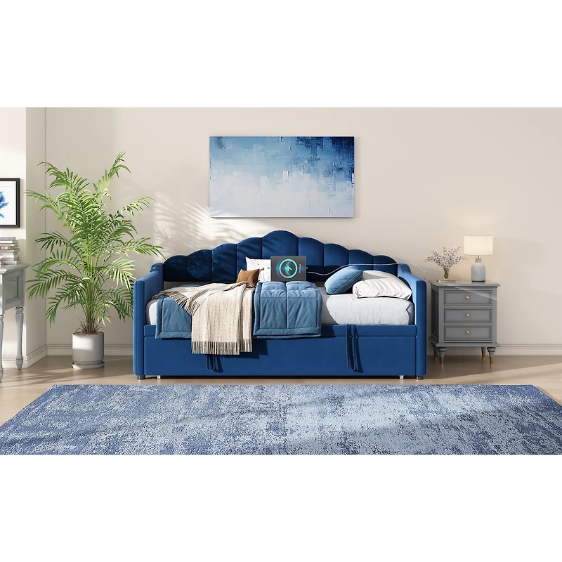 Streamdale Furniture Daybed with Pop-Up Trundle and Charging Ports
