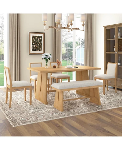 Streamdale Furniture Farmhouse 6-Piece Dining Set with Bench and Linen Chairs