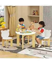Rainsken 3 Piece Wood Table and Chair Set, with 2 Bear-Back Chairs, Wood Activity Table Drawing Play Table Set, for Drawing, Snacks