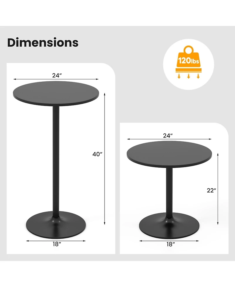 Slickblue Set of 2 Round Cocktail Side Table with Metal Frame and Mdf Top, Modern Living Room Furniture