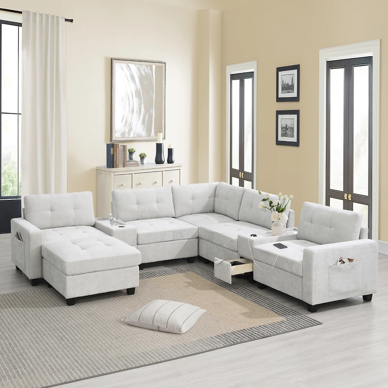 Streamdale Furniture 104" Sectional Sofa w/ Ottoman, Storage, Usb, Table Top