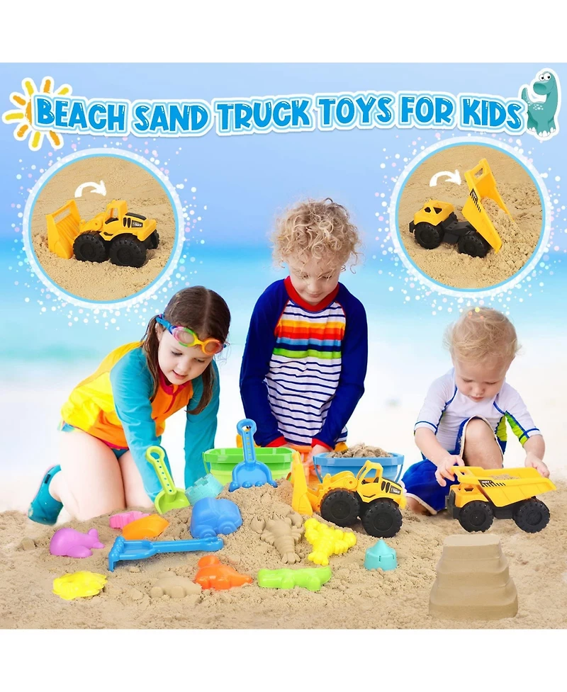 Gnuadz 31-piece Beach Sand Construction Vehicle Bucket Castle Molds Mesh Bag Outdoor Toys Kids