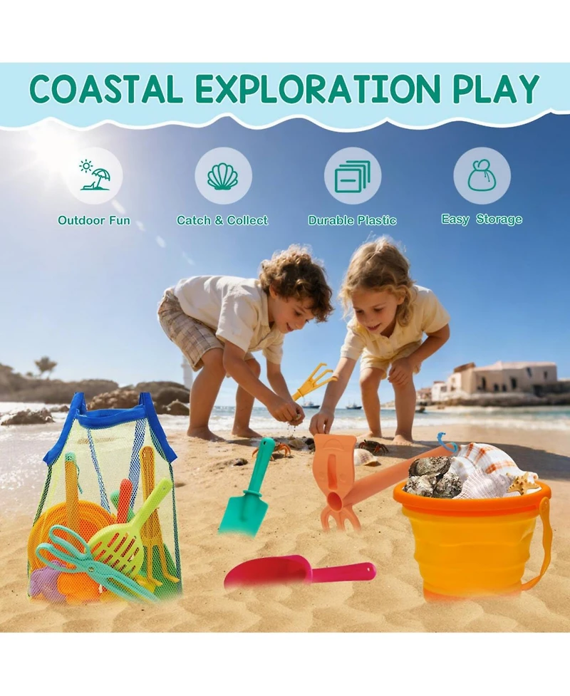 Gnuadz Beach Sand Toys Set Mesh Bag Bucket Shovel Rake Mold Kit
