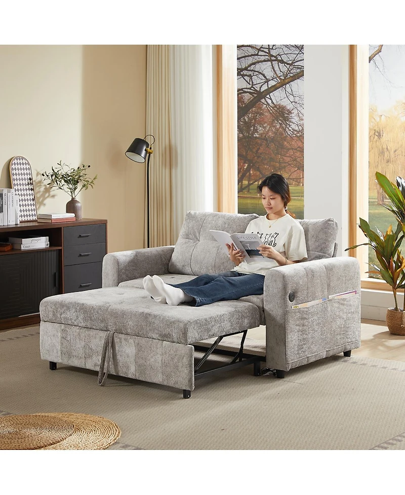 Streamdale Furniture Tufted Sofa Bed with Usb and Storage