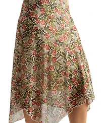 Bcx Women's Printed Mesh Asymmetrical Midi Skirt