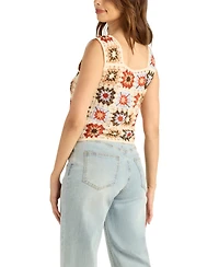 Bcx Women's Crochet Granny Cropped Tank Sweater