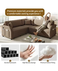Streamdale Furniture L-Shaped Sofa Bed with Usb, Teddy Upholstered Sectional