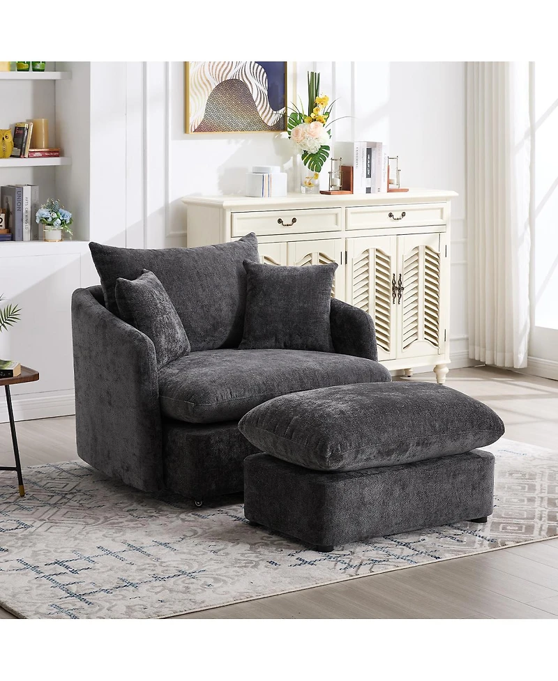 Streamdale Furniture Swivel Accent Chair with Ottoman and 3 Pillows