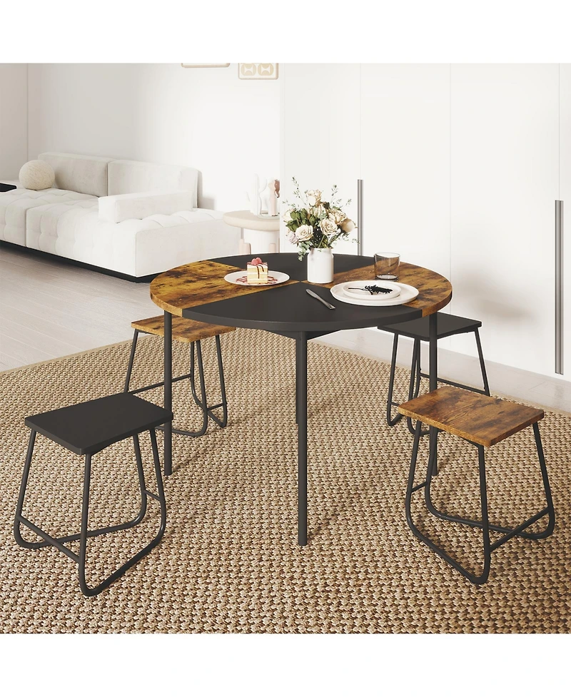 Slickblue 5 Piece Dining Table Set for 4 Round 47 Inch with Stool Seating