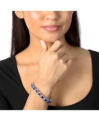 American West Jewelry Sterling Silver Lapis Round Cabochon Tennis Bracelet