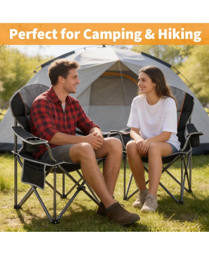 Yiortwo Oversized Camping Chair with Cooler Bag, Padded Folding Outdoor