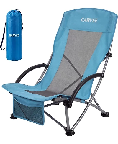gaomon Folding Portable High Beach Chair with Cup Holder, Storage Pocket and Carry Bag for Camping, Beach, Travel