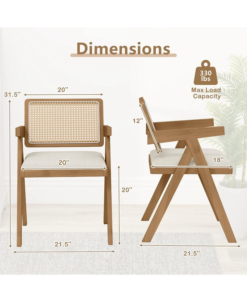 Slickblue Rattan Accent Chairs Set of 2 with Padded Seat and Solid Rubber Wood Frame