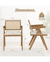 Slickblue Rattan Accent Chairs Set of 2 with Padded Seat and Solid Rubber Wood Frame