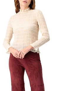 Ivonne Women's Textured Long Sleeve Blouse with High Neck