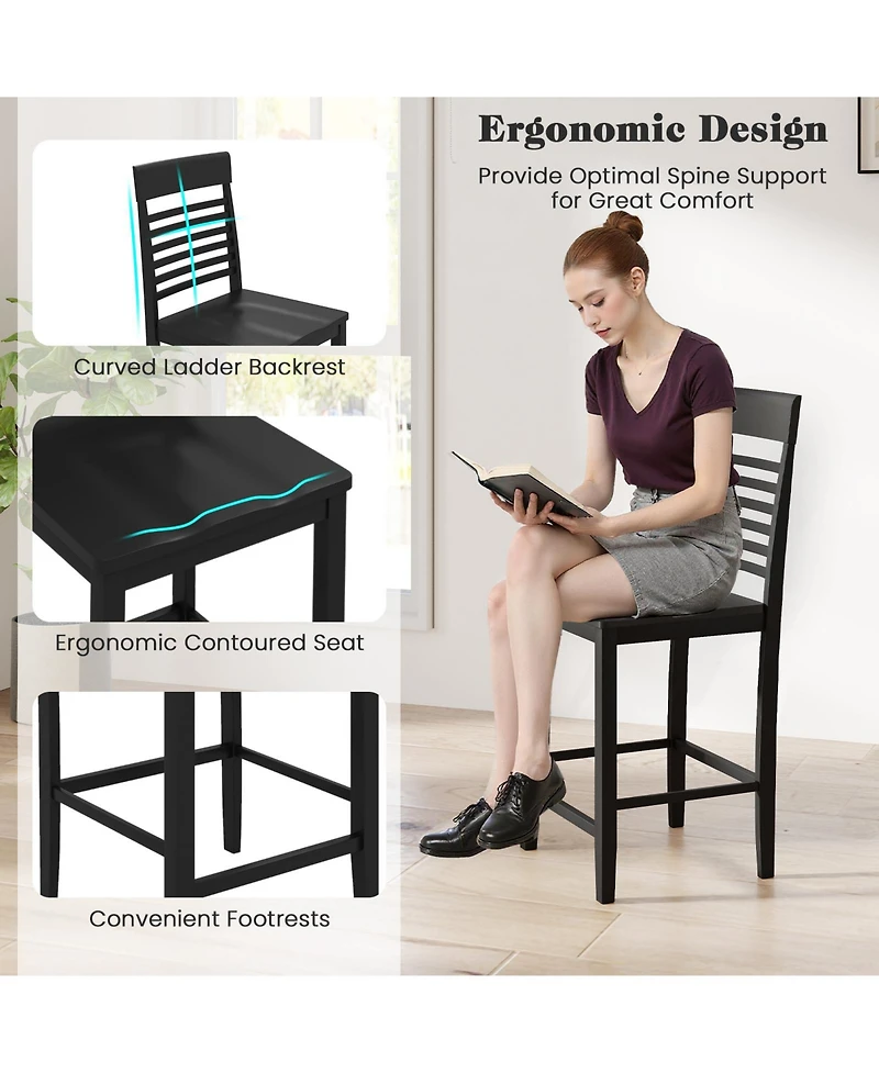 Slickblue 3 Piece Bar Height Dining Set for 2 with Footrest Wooden Frame
