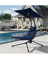 gaomon Hanging Chaise Lounge Swing Chair, Curved Steel Outdoor Hammock Lounger for Patio Pool Garden Backyard Porch