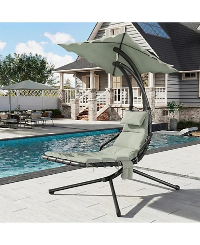 gaomon Hanging Chaise Lounge Swing Chair, Curved Steel Outdoor Hammock Lounger for Patio Pool Garden Backyard Porch