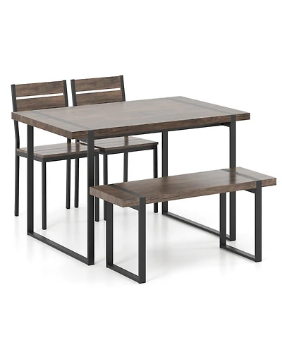 Slickblue Compact 4 Piece Dining Table Set with Bench and Chairs