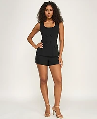 pear culture Juniors' Tailored Button-Front Black Romper