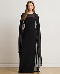 Lauren Ralph Women's Round-Neck Cape-Overlay Georgette Ball Gown
