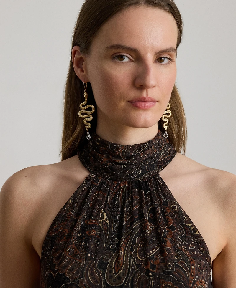 Lauren Ralph Paisley Georgette Tiered Mockneck Gown