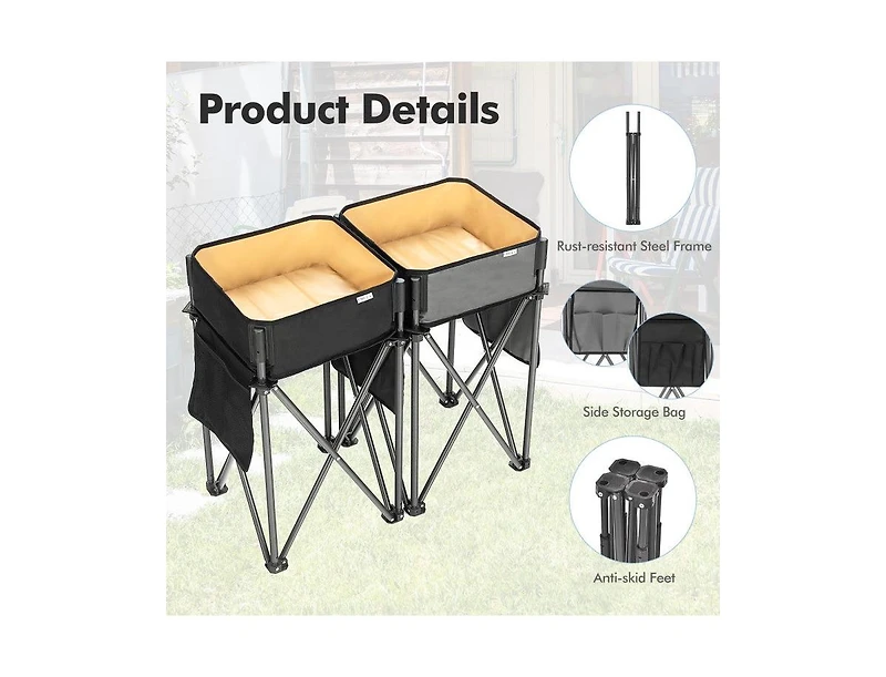 Lucky One 2 Pack Folding Camping Tables with Storage Sink, Portable Picnic