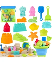 Gnuadz 16-piece Collapsible Beach Toys Foldable Sand Bucket Shovels Mesh Bag Castle Kit