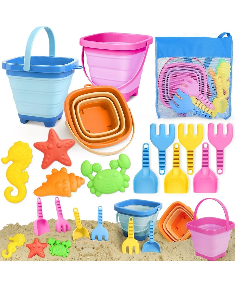 Gnuadz Kids Beach Sand Toys Collapsible Castle Bucket Shovel Mold Set
