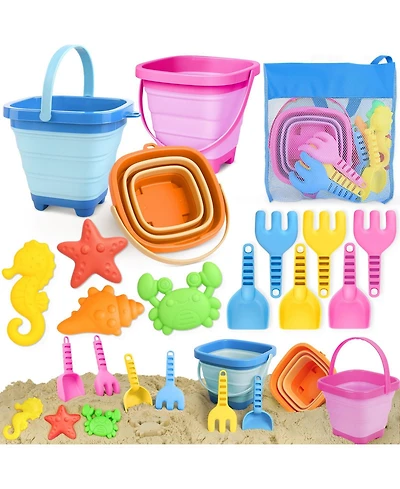 Gnuadz Kids Beach Sand Toys Collapsible Castle Bucket Shovel Mold Set