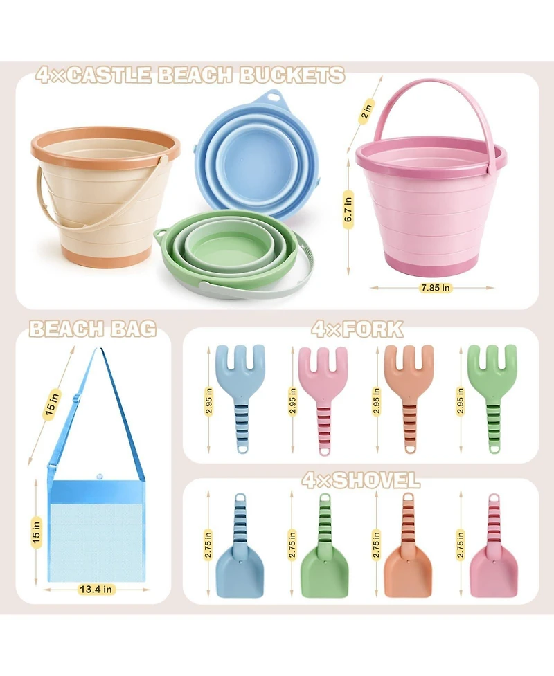 Gnuadz Beach Sand Buckets Shovels Rakes Mesh Bag Sandcastle Kit