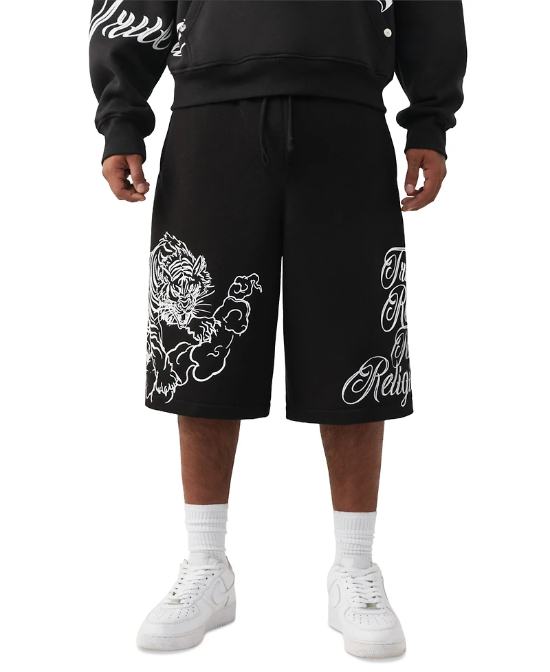 True Religion Men's Tiger Script Mikey Fleece Shorts