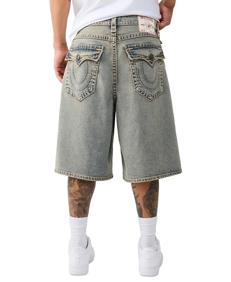 True Religion Men's Mikey Baggy Super T Flap Denim Shorts