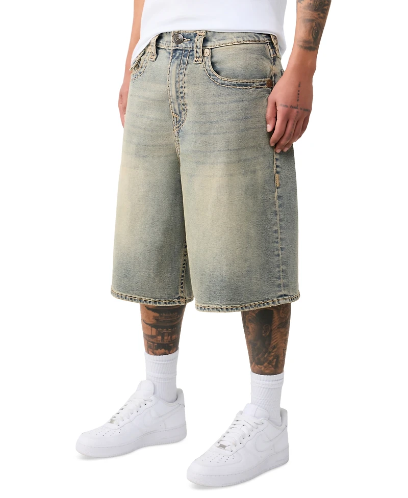 True Religion Men's Mikey Baggy Super T Flap Denim Shorts