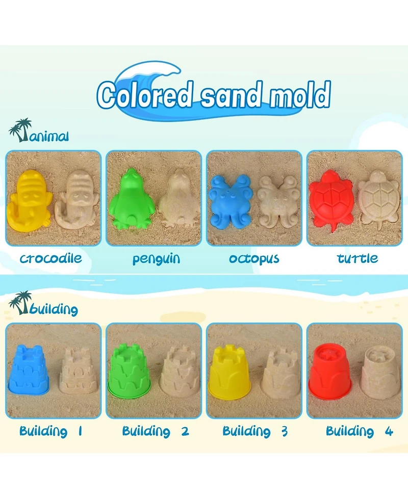 Gnuadz 14PCS Beach Sand Toys Construction Vehicle Animal Mold Bucket Shovel Set Mesh Bag